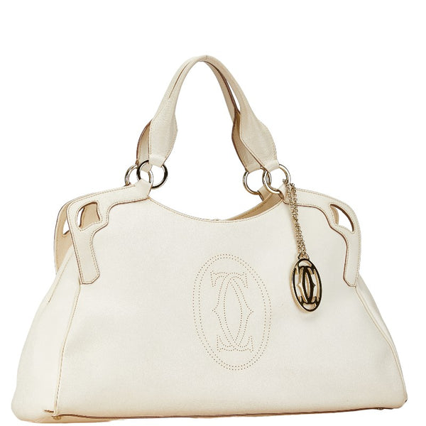 カルティエ マストライン マルチェロ ハンドバッグ ホワイト レザー レディース CARTIER 【中古】