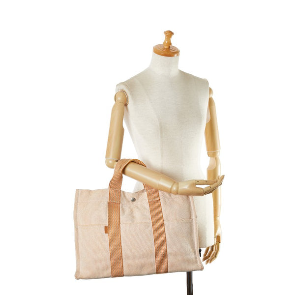 エルメス ニューフールトゥ トートMM ハンドバッグ トートバッグ オレンジ ベージュ キャンバス レディース HERMES 【中古】