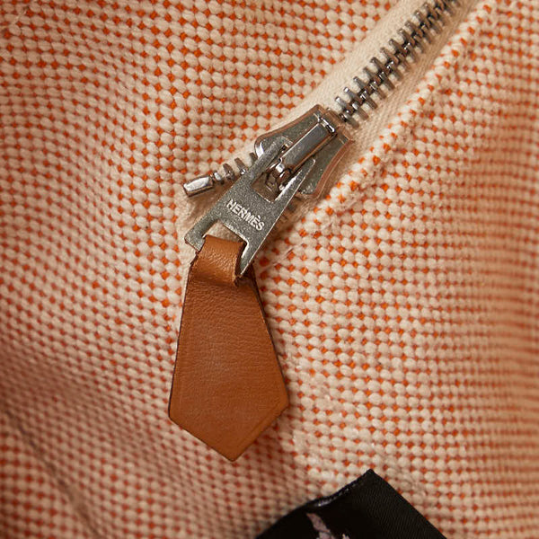 エルメス ニューフールトゥ トートMM ハンドバッグ トートバッグ オレンジ ベージュ キャンバス レディース HERMES 【中古】