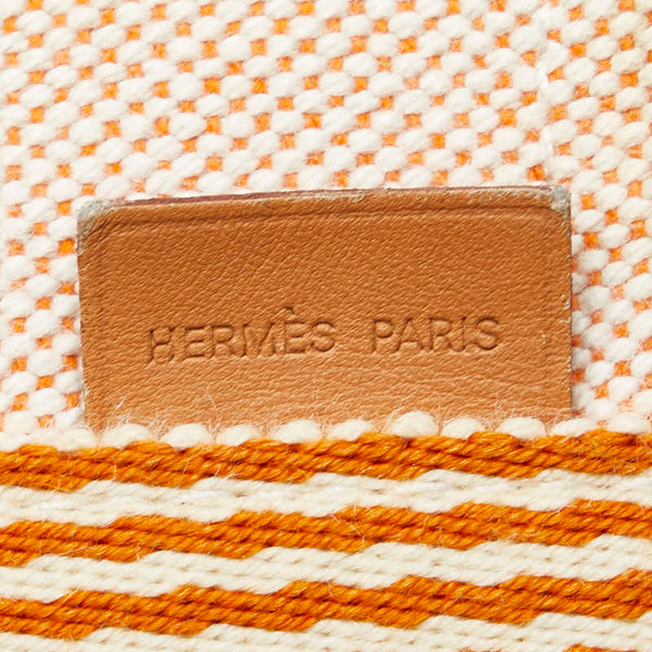 エルメス ニューフールトゥ トートMM ハンドバッグ トートバッグ オレンジ ベージュ キャンバス レディース HERMES 【中古】