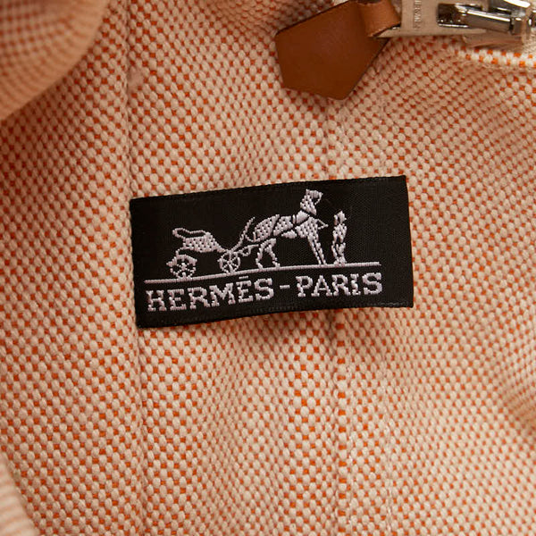 エルメス ニューフールトゥ トートMM ハンドバッグ トートバッグ オレンジ ベージュ キャンバス レディース HERMES 【中古】