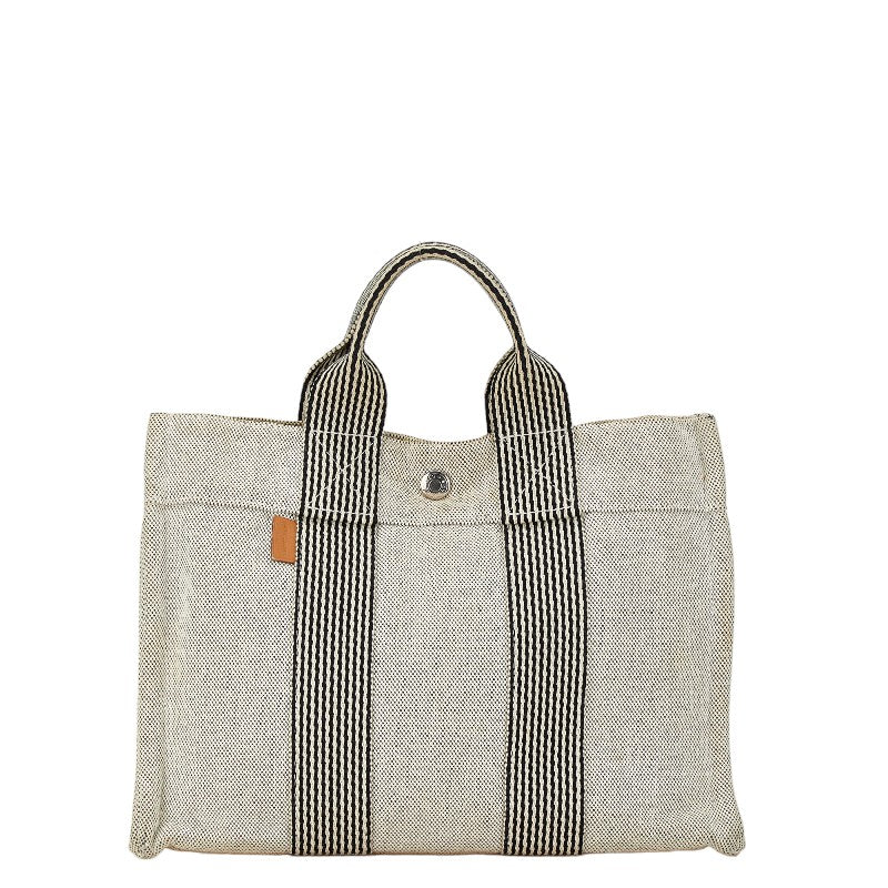 エルメス ニューフールトゥPM ハンドバッグ グレー キャンバス レザー レディース HERMES 【中古】