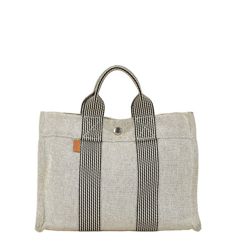 エルメス ニューフールトゥPM ハンドバッグ グレー キャンバス レザー レディース HERMES 【中古】