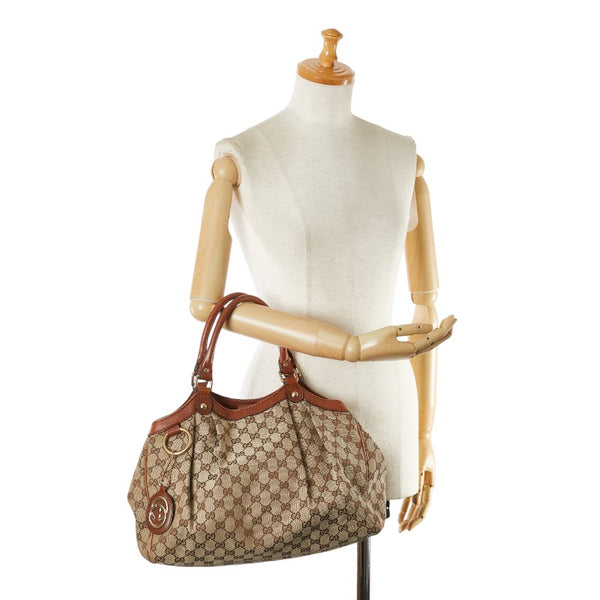 グッチ GGキャンバス スーキー トートバッグ 211944 ベージュ ブラウン キャンバス レザー レディース GUCCI 【中古】