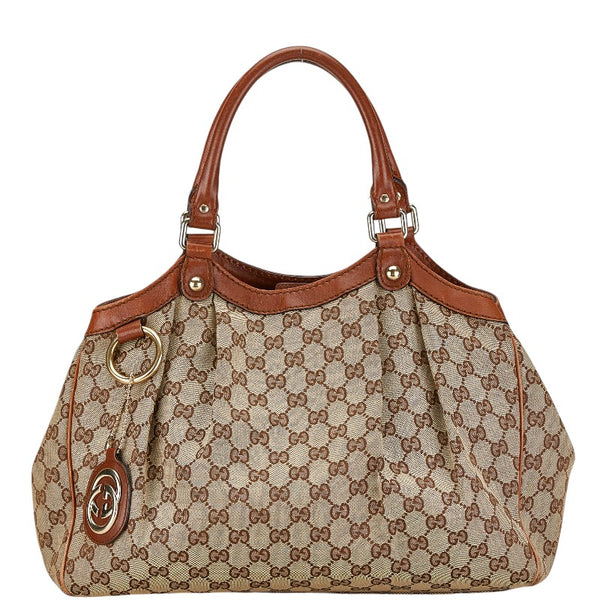 グッチ GGキャンバス スーキー トートバッグ 211944 ベージュ ブラウン キャンバス レザー レディース GUCCI 【中古】