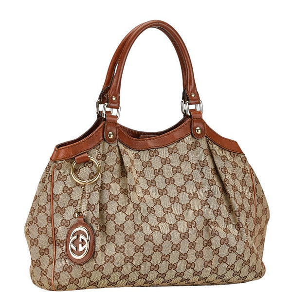 グッチ GGキャンバス スーキー トートバッグ 211944 ベージュ ブラウン キャンバス レザー レディース GUCCI 【中古】