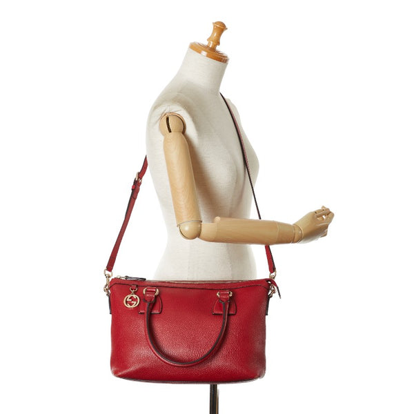 グッチ インターロッキングG ハンドバッグ ショルダーバッグ 2WAY 449659 レッド レザー レディース GUCCI 【中古】