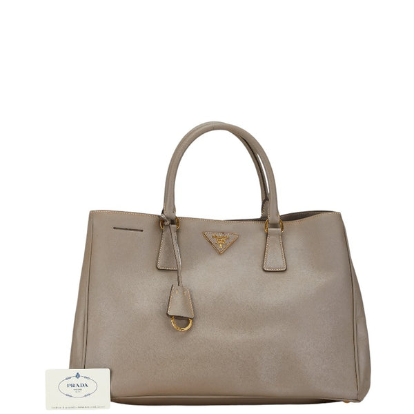 プラダ サフィアーノ 三角ロゴプレート ハンドバッグ BN1874 グレージュ レザー レディース PRADA 【中古】