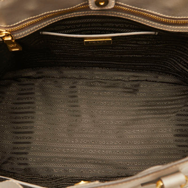 プラダ サフィアーノ 三角ロゴプレート ハンドバッグ BN1874 グレージュ レザー レディース PRADA 【中古】