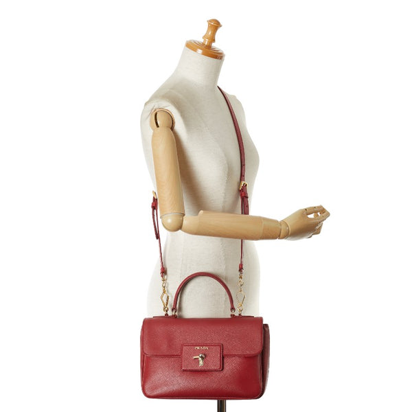プラダ サフィアーノ ルクス ハンドバッグ ショルダーバッグ 2WAY レッド レザー レディース PRADA 【中古】