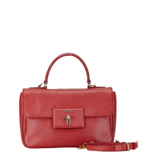 プラダ サフィアーノ ルクス ハンドバッグ ショルダーバッグ 2WAY レッド レザー レディース PRADA 【中古】