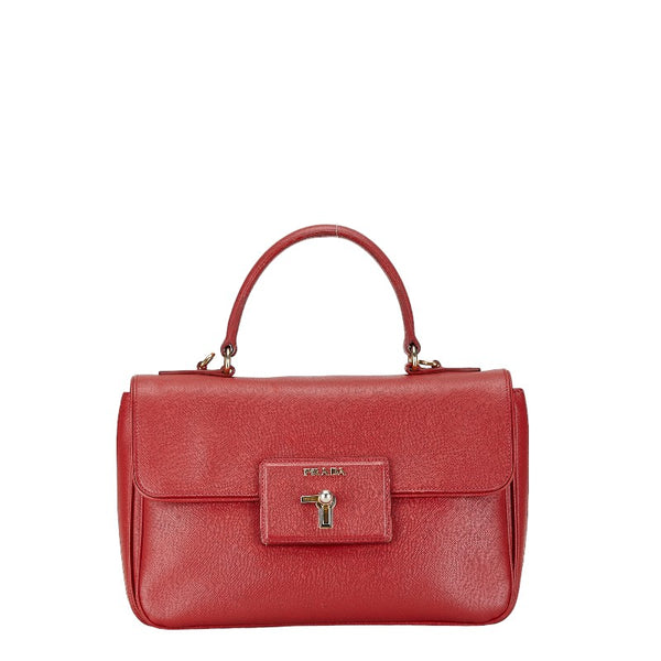プラダ サフィアーノ ルクス ハンドバッグ ショルダーバッグ 2WAY レッド レザー レディース PRADA 【中古】