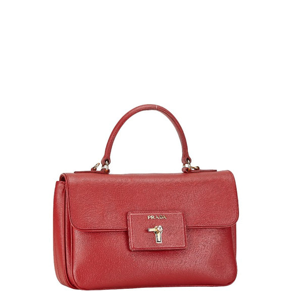 プラダ サフィアーノ ルクス ハンドバッグ ショルダーバッグ 2WAY レッド レザー レディース PRADA 【中古】