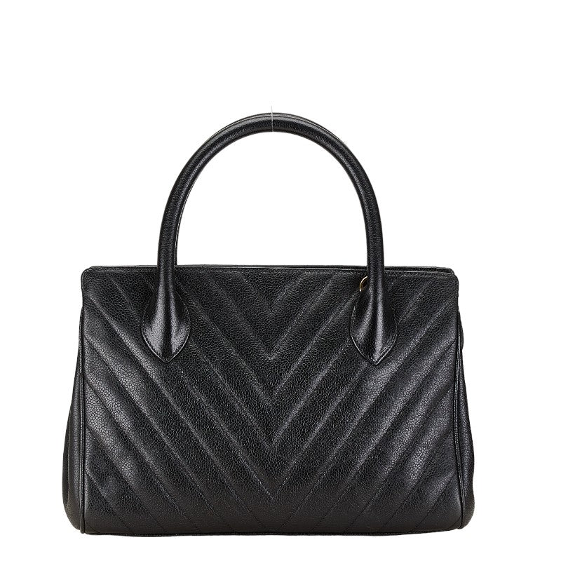 シャネル Vステッチ ハンドバッグ ブラック キャビアスキン レディース CHANEL 【中古】