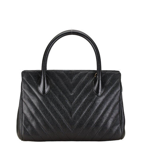 シャネル Vステッチ ハンドバッグ ブラック キャビアスキン レディース CHANEL 【中古】