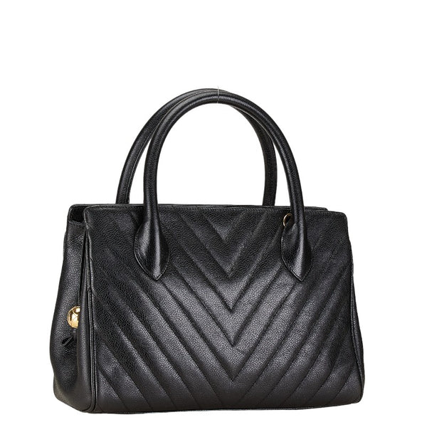 シャネル Vステッチ ハンドバッグ ブラック キャビアスキン レディース CHANEL 【中古】