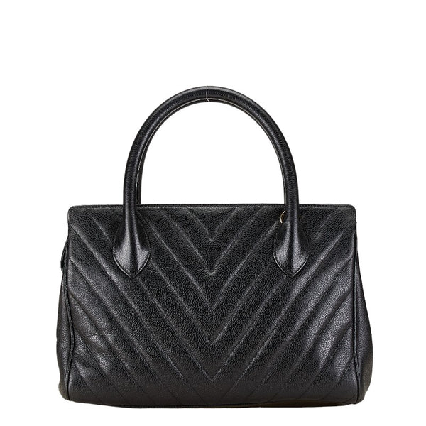 シャネル Vステッチ ハンドバッグ ブラック キャビアスキン レディース CHANEL 【中古】