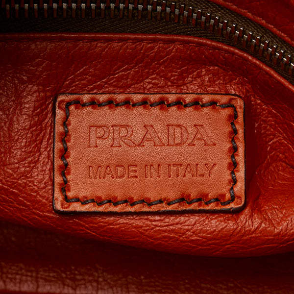 プラダ 三角ロゴプレート ワンショルダーバッグ カーキグリーン オレンジ スウェット レザー レディース PRADA 【中古】