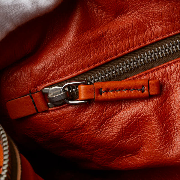 プラダ 三角ロゴプレート ワンショルダーバッグ カーキグリーン オレンジ スウェット レザー レディース PRADA 【中古】