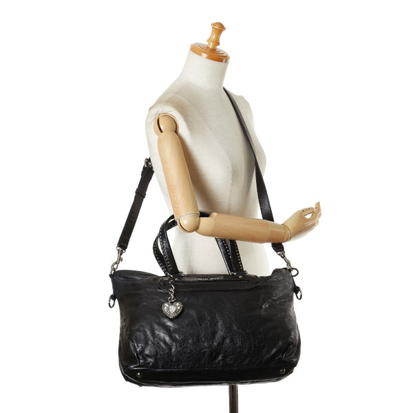 ミュウミュウ スタッズ ハンドバッグ ショルダーバッグ 2WAY ブラック レザー レディース MIUMIU 【中古】