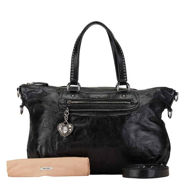 ミュウミュウ スタッズ ハンドバッグ ショルダーバッグ 2WAY ブラック レザー レディース MIUMIU 【中古】