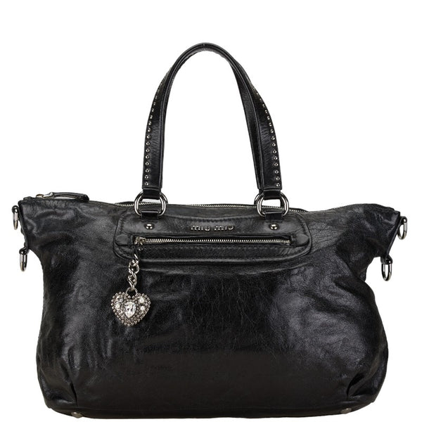 ミュウミュウ スタッズ ハンドバッグ ショルダーバッグ 2WAY ブラック レザー レディース MIUMIU 【中古】