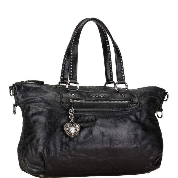 ミュウミュウ スタッズ ハンドバッグ ショルダーバッグ 2WAY ブラック レザー レディース MIUMIU 【中古】