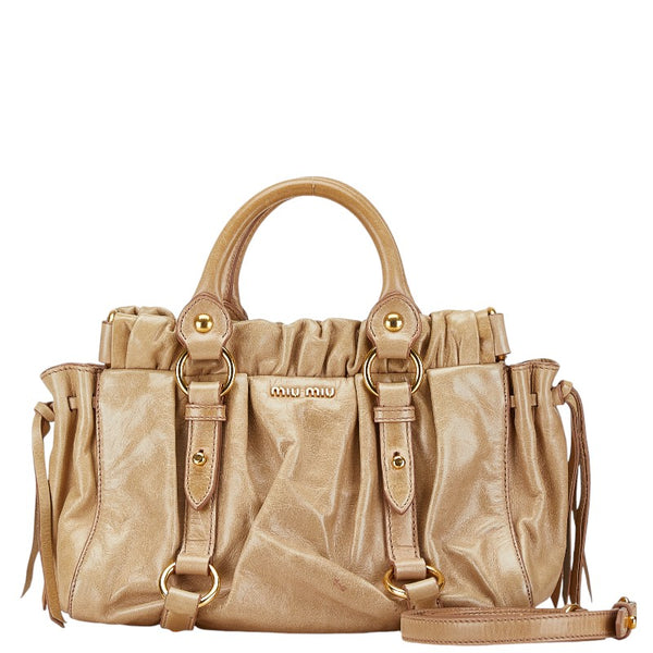 ミュウミュウ ハンドバッグ ショルダーバッグ 2WAY ベージュ レザー レディース MIUMIU 【中古】