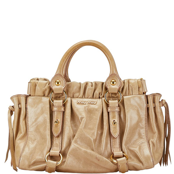 ミュウミュウ ハンドバッグ ショルダーバッグ 2WAY ベージュ レザー レディース MIUMIU 【中古】