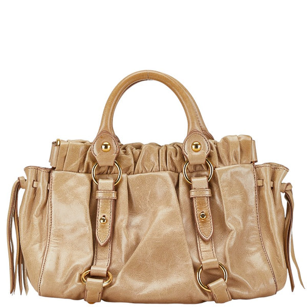 ミュウミュウ ハンドバッグ ショルダーバッグ 2WAY ベージュ レザー レディース MIUMIU 【中古】