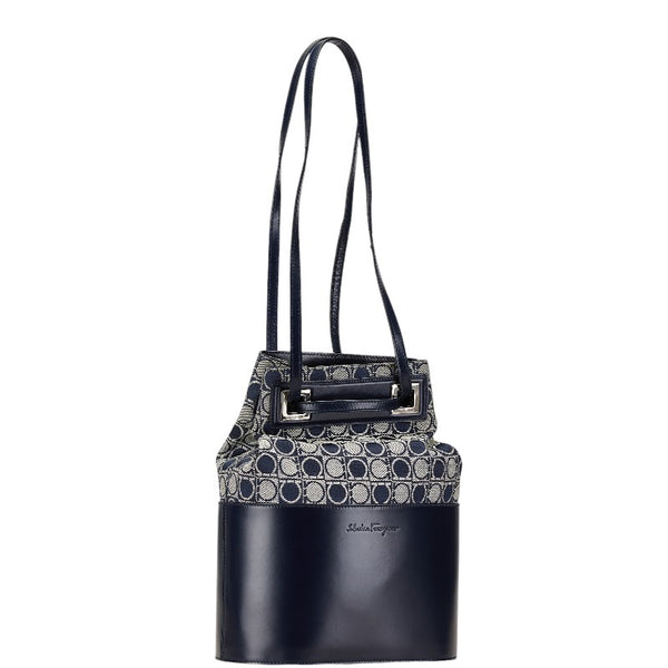 サルヴァトーレフェラガモ ガンチーニ ショルダーバッグ ハンドバッグ AU-21-1294 ネイビー キャンバス レザー レディース Salvatore Ferragamo 【中古】