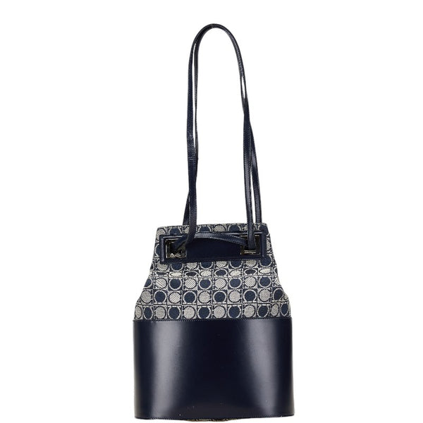 サルヴァトーレフェラガモ ガンチーニ ショルダーバッグ ハンドバッグ AU-21-1294 ネイビー キャンバス レザー レディース Salvatore Ferragamo 【中古】