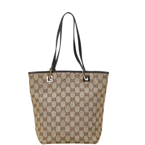 グッチ GGキャンバス トートバッグ ハンドバッグ 0021099 ベージュ ブラウン キャンバス レザー レディース GUCCI 【中古】