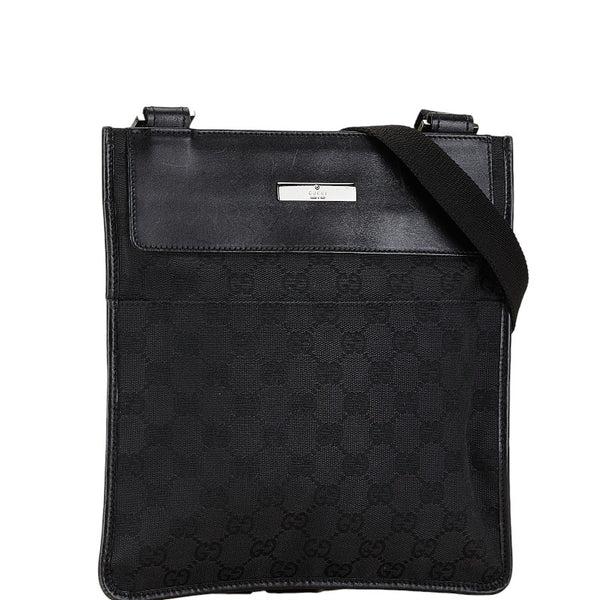 グッチ GGキャンバス 斜め掛け ショルダーバッグ 27639 ブラック キャンバス レザー レディース GUCCI 【中古】