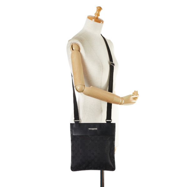 グッチ GGキャンバス 斜め掛け ショルダーバッグ 27639 ブラック キャンバス レザー レディース GUCCI 【中古】