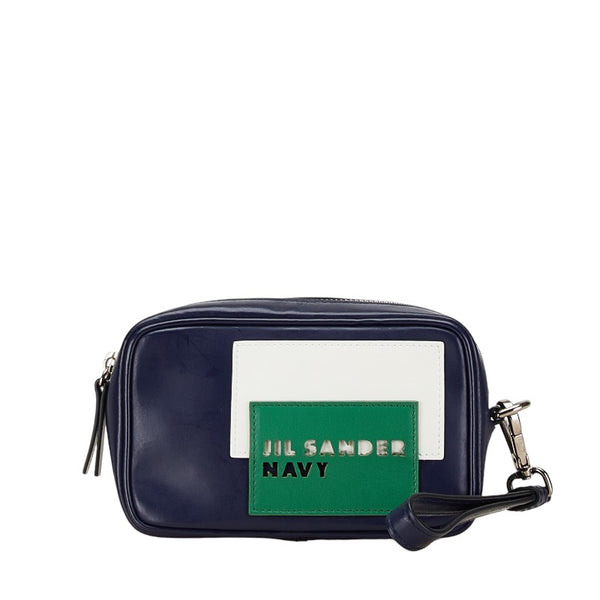 ジルサンダー ロゴ ポーチ ブルー レザー レディース JIL SANDER 【中古】