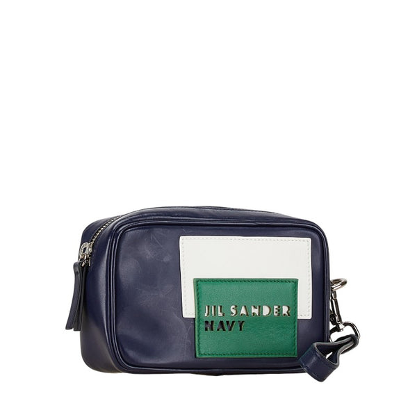 ジルサンダー ロゴ ポーチ ブルー レザー レディース JIL SANDER 【中古】