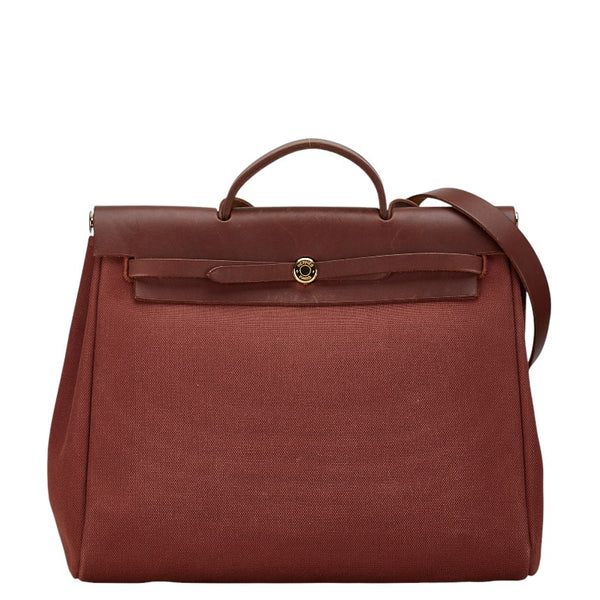 エルメス エールバッグMM ハンドバッグ ショルダーバッグ 2WAY ブラウン ホワイト ボックスカーフ トワルアッシュ レディース HERMES 【中古】