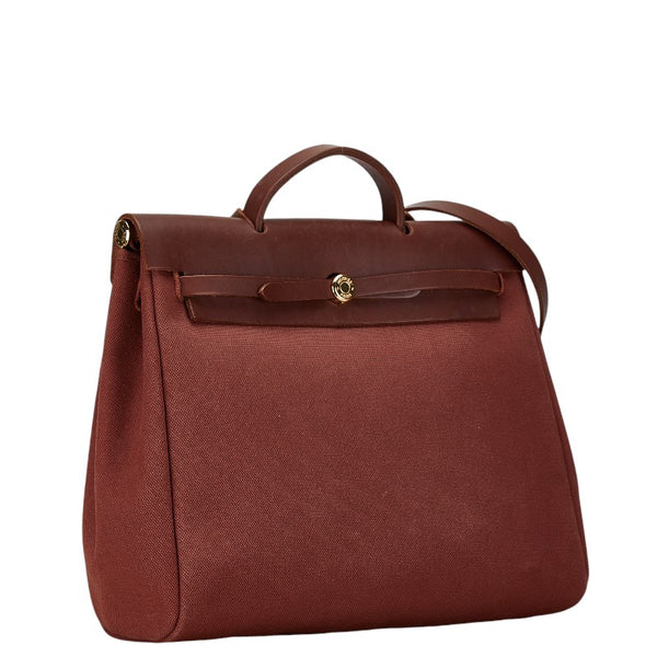 エルメス エールバッグMM ハンドバッグ ショルダーバッグ 2WAY ブラウン ホワイト ボックスカーフ トワルアッシュ レディース HERMES 【中古】