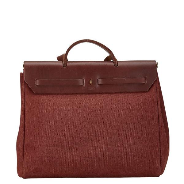 エルメス エールバッグMM ハンドバッグ ショルダーバッグ 2WAY ブラウン ホワイト ボックスカーフ トワルアッシュ レディース HERMES 【中古】