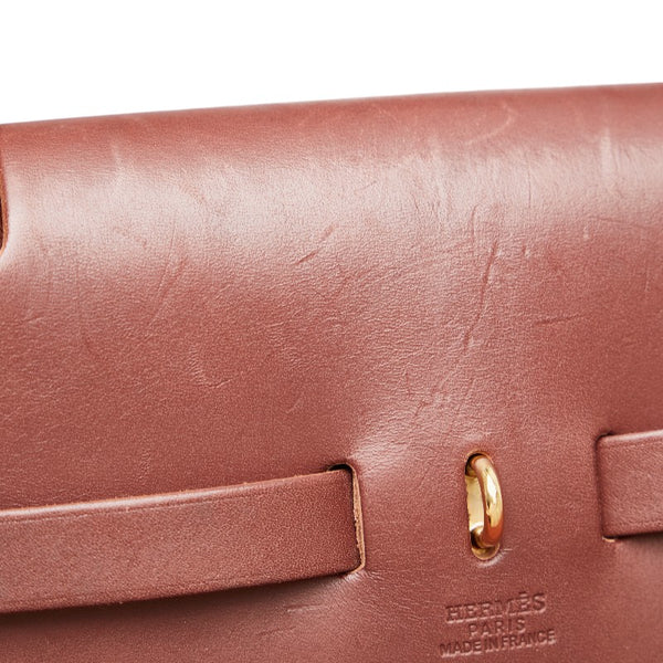 エルメス エールバッグMM ハンドバッグ ショルダーバッグ 2WAY ブラウン ホワイト ボックスカーフ トワルアッシュ レディース HERMES 【中古】