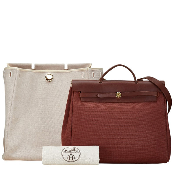 エルメス エールバッグMM ハンドバッグ ショルダーバッグ 2WAY ブラウン ホワイト ボックスカーフ トワルアッシュ レディース HERMES 【中古】