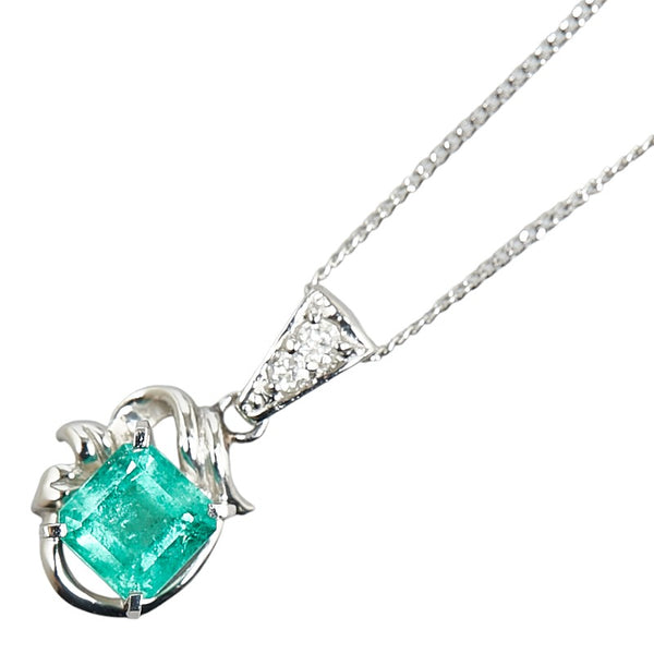 Pt900 プラチナ Pt850 プラチナ エメラルド0.70ct ダイヤ0.06ct ペンダント ネックレス レディース 【中古】