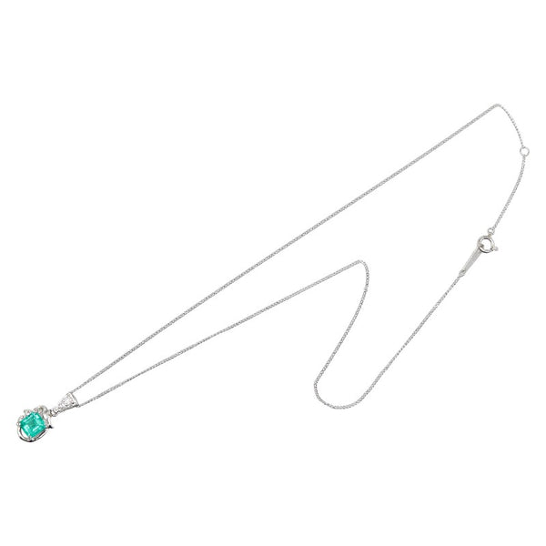 Pt900 プラチナ Pt850 プラチナ エメラルド0.70ct ダイヤ0.06ct ペンダント ネックレス レディース 【中古】