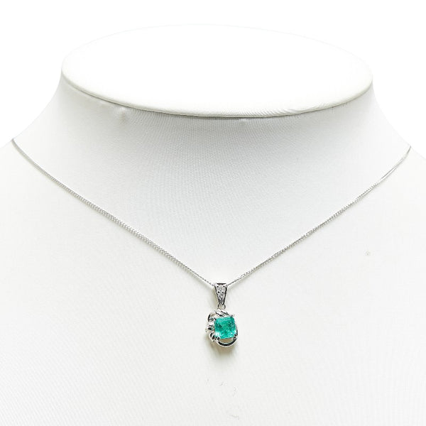 Pt900 プラチナ Pt850 プラチナ エメラルド0.70ct ダイヤ0.06ct ペンダント ネックレス レディース 【中古】