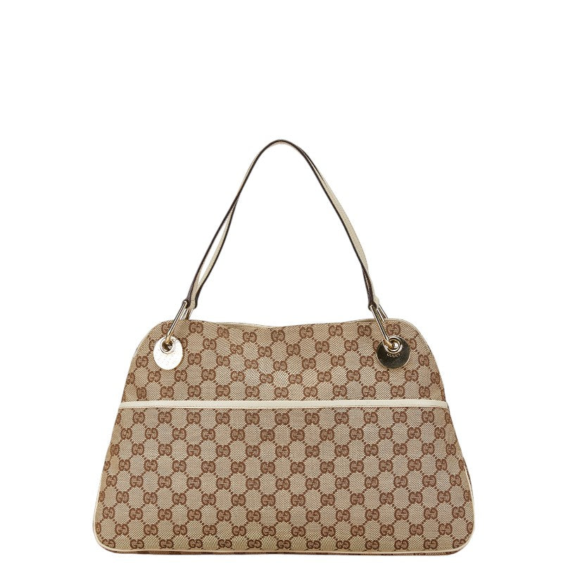 グッチ GGキャンバス トートバッグ ハンドバッグ 121023 ベージュ アイボリー キャンバス レザー レディース GUCCI 【中古】