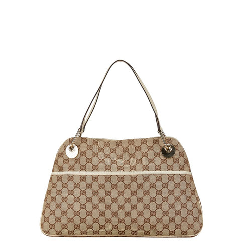 グッチ GGキャンバス トートバッグ ハンドバッグ 121023 ベージュ アイボリー キャンバス レザー レディース GUCCI 【中古】