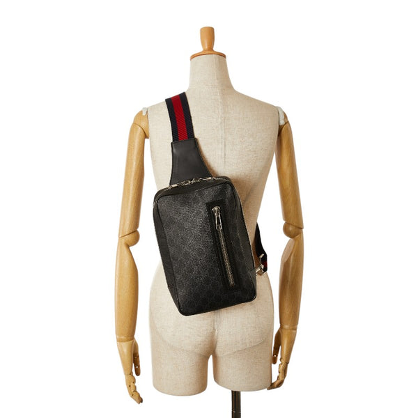 グッチ GGスプリーム ウエストバッグ ボディバッグ ショルダーバッグ 478325 ブラック PVC レザー レディース GUCCI 【中古】