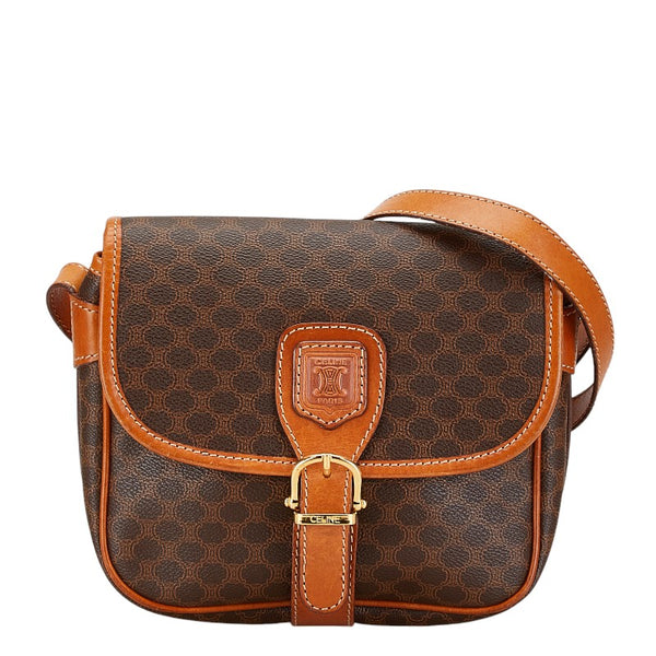 セリーヌ マカダム 斜め掛け ショルダーバッグ ブラウン PVC レザー レディース CELINE 【中古】