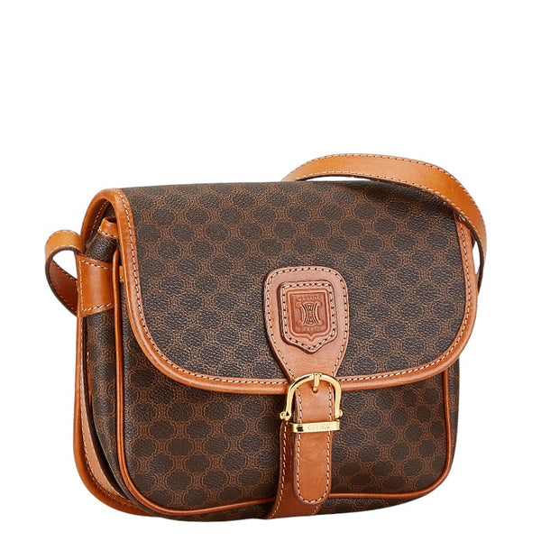 セリーヌ マカダム 斜め掛け ショルダーバッグ ブラウン PVC レザー レディース CELINE 【中古】
